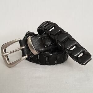 💎Donna Katz Genuine Leather India Belt Medium Waist Black Woven Tab Pattern